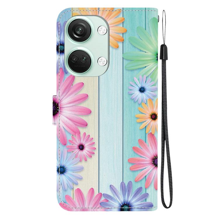 Funda de Cuero con Dibujo y Textura de Cristal para OnePlus Ace 2V 5G y Nord 3 (Girasoles)