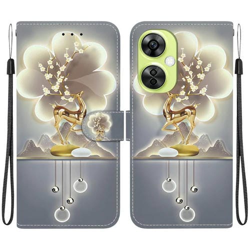 Funda de Cuero con Dibujo y Textura de Cristal para OnePlus Nord CE 3 Lite/N30 (Ciervo Sika)