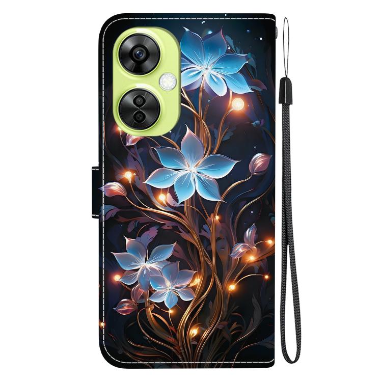 Funda de Cuero con Dibujo y Textura de Cristal para OnePlus Nord Ce 3 Lite/N30 (Flor de Linterna Pequeña)