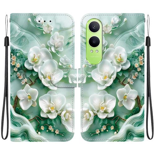 Funda de Cuero OnePlus Nord CE4 Lite con Dibujo de Colores y Textura de Cristal (Flores de Jade)