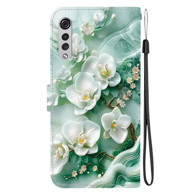 Funda de Cuero LG Velvet 5G G9 4G con Dibujo de Colores y Textura de Cristal (Flores de Jade)