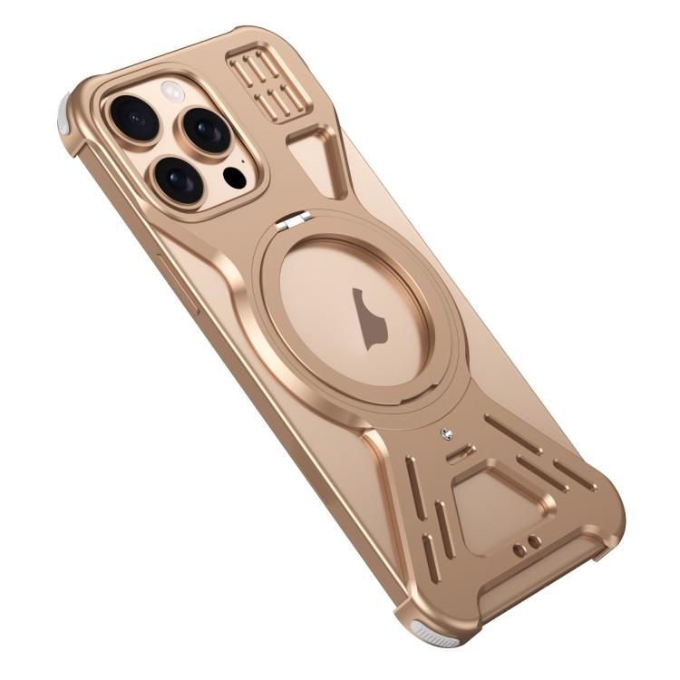 Funda para teléfono Apple iPhone 15 Pro con soporte 360 grados y aleación Magsafe sin marco (Dorado del Desierto)