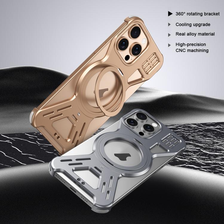 Funda para teléfono Apple iPhone 15 Pro con soporte 360 grados y aleación Magsafe sin marco (Dorado del Desierto)
