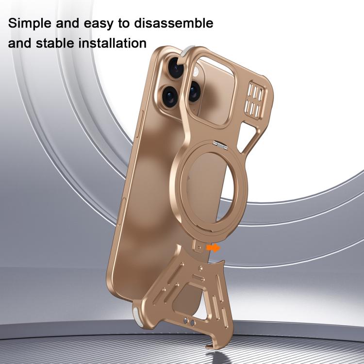 Funda para teléfono Apple iPhone 15 Pro con soporte 360 grados y aleación Magsafe sin marco (Dorado del Desierto)