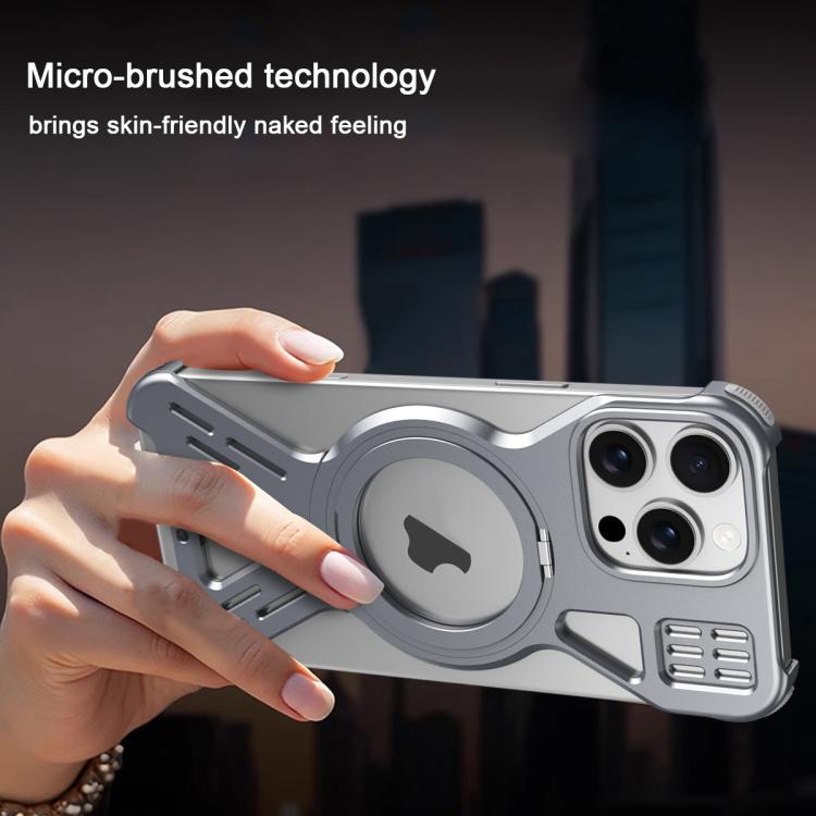 Funda para teléfono Apple iPhone 15 Pro con soporte 360 grados y aleación Magsafe sin marco (Dorado del Desierto)