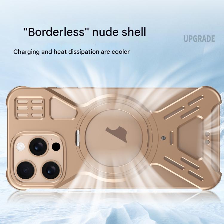 Funda para teléfono Apple iPhone 15 Pro con soporte 360 grados y aleación Magsafe sin marco (Dorado del Desierto)
