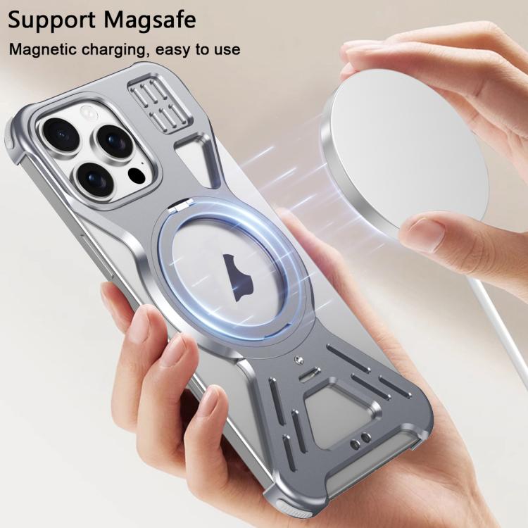 Funda para teléfono Apple iPhone 15 Pro con soporte 360 grados y aleación Magsafe sin marco (Dorado del Desierto)