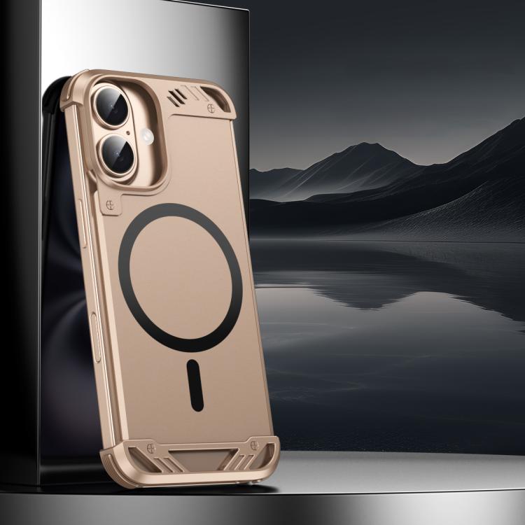 Estuche para Teléfono R-Just RJ63 con Aroma Mecha y Magsafe sin Marco para iPhone 16 Plus (Dorado del Desierto)