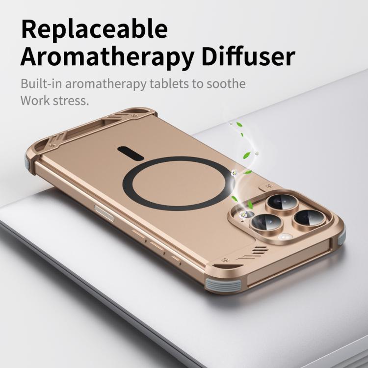 Estuche para Teléfono R-Just RJ63 con Aroma Mecha y Magsafe sin Marco para iPhone 16 Plus (Dorado del Desierto)