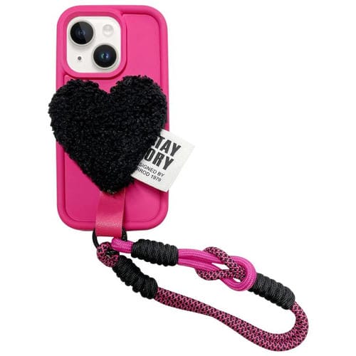 Funda para Teléfono iPhone 14 Plus Diseño Corazón de Peluche con Cordón (Rosa Rojo)