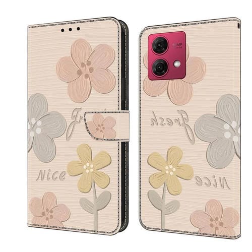 Funda de Cuero Pintada a Mano para Motorola Moto G84 (Flores Beige)