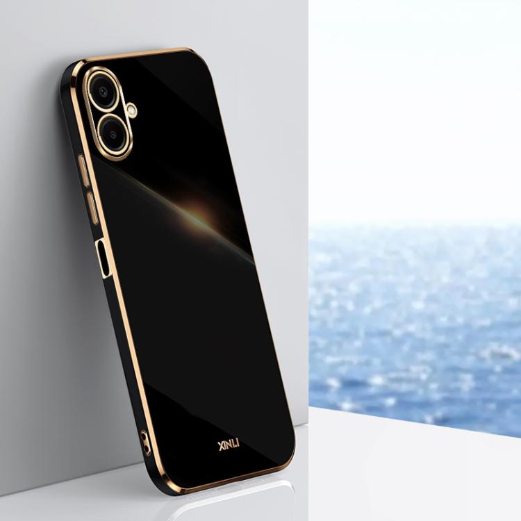 Funda de TPU con borde recto 6D galvanizado XINLI para Samsung Galaxy A07 5G (negra)
