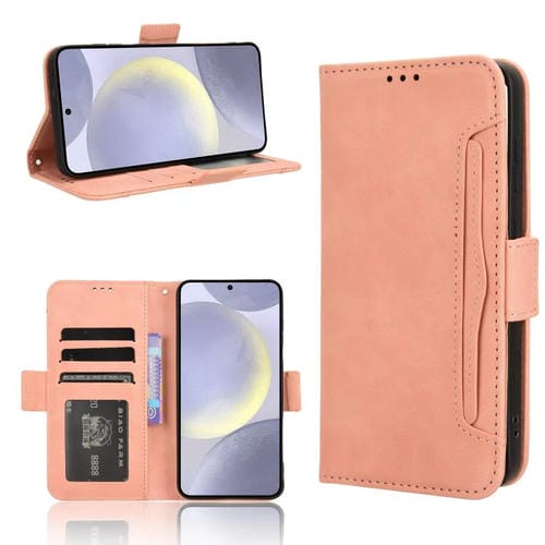 Funda de piel con textura de becerro y ranuras para tarjetas para Samsung Galaxy S25 FE 5G (rosa)