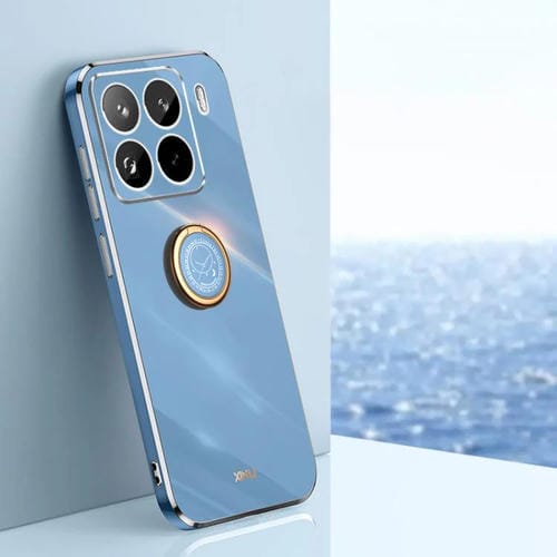 Funda De Tpu Con Borde Recto 6D Galvanizado Para Xiaomi 15 Pro Xinli Con Soporte Para Anillo (Azul Celestial)