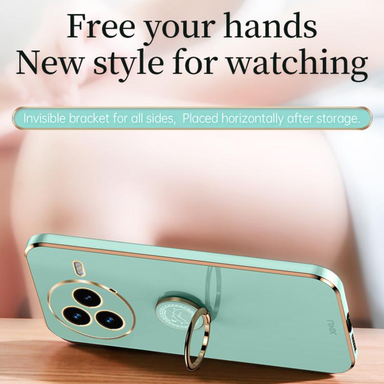 Funda de TPU con borde recto 6D galvanizado y soporte para anillo para Xiaomi Civi 5 Pro XINLI (verde menta)