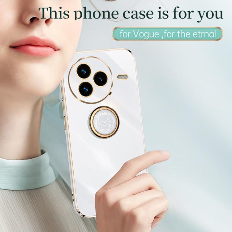 Funda de TPU con borde recto 6D galvanizado y soporte para anillo para Xiaomi Civi 5 Pro XINLI (rosa)