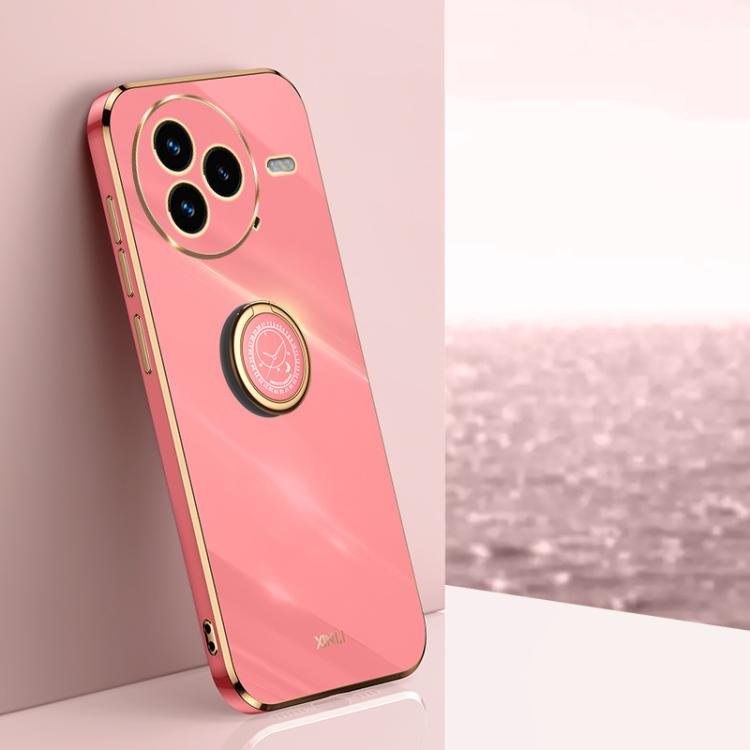 Funda de TPU con borde recto 6D galvanizado y soporte para anillo para Xiaomi Civi 5 Pro XINLI (rojo espino)