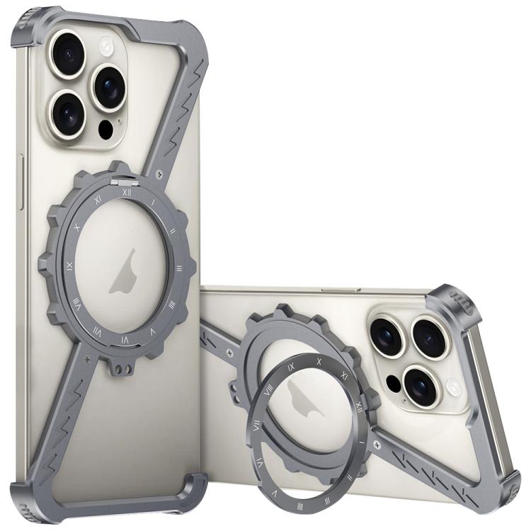 Funda para Teléfono con Soporte 360 Metal sin Marco en Forma de Z para iPhone 14 Pro Magsafe (Gris Espacial)