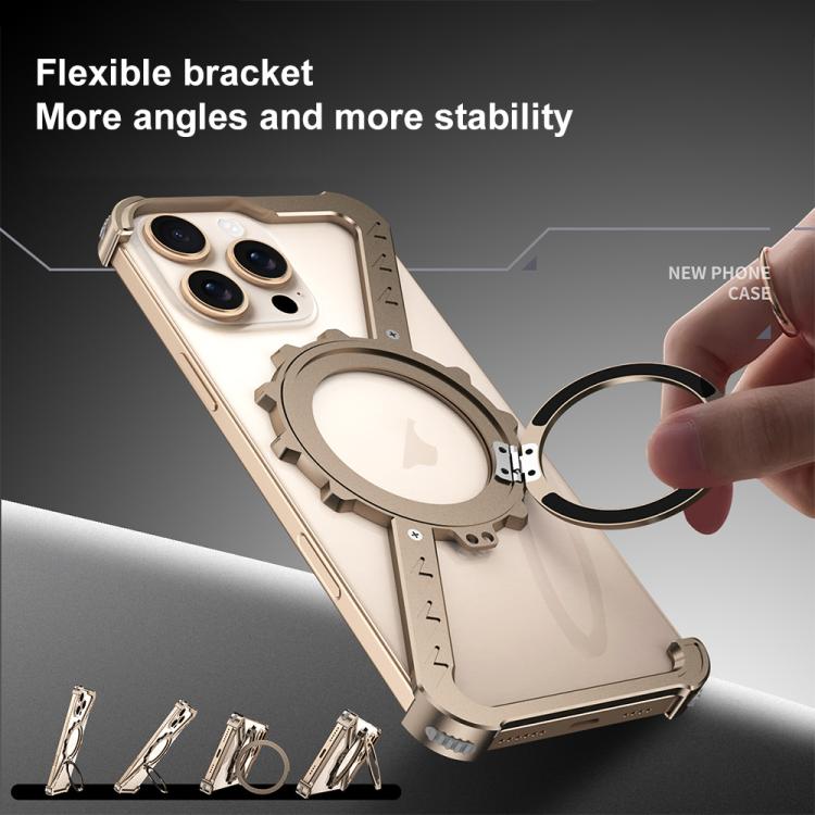 Funda para Teléfono con Soporte 360 Metal sin Marco en Forma de Z para iPhone 15 Pro Max Magsafe (Plata Espacial)