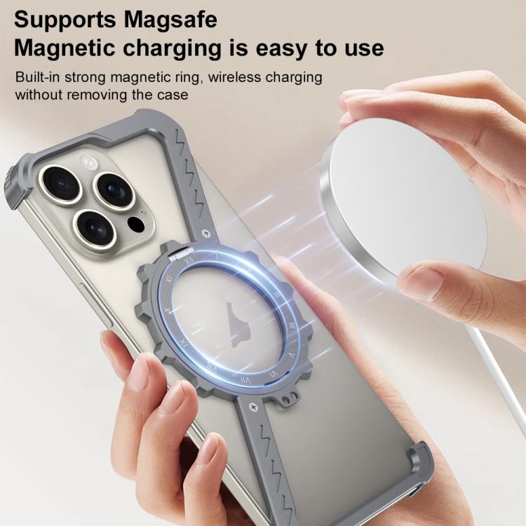 Funda para Teléfono Metal con Soporte 360 sin Marco en Forma de Z para iPhone 14 Pro Magsafe (Plata Espacial)