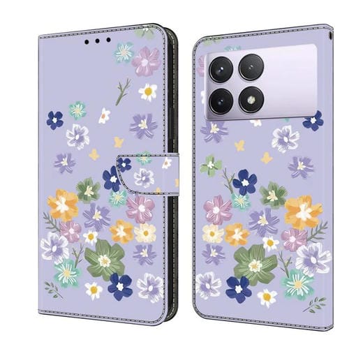 Funda de Cuero Pintada a Mano para Redmi K70E (Floral Morado)