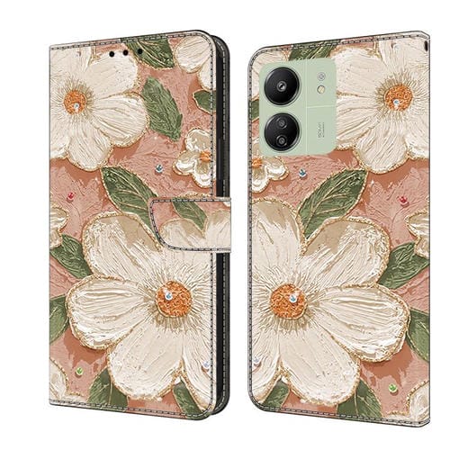 Funda de Cuero Pintada a Mano para Redmi 14C 4G (Girasol)