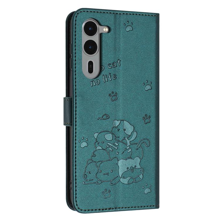 Funda de Cuero con Cordón Fujitsu Arrows We2 F-52E Diseño Gatito (Verde Oscuro)