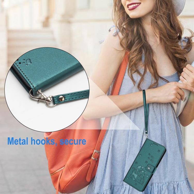 Funda de Cuero con Cordón Fujitsu Arrows We2 F-52E Diseño Gatito (Verde Oscuro)
