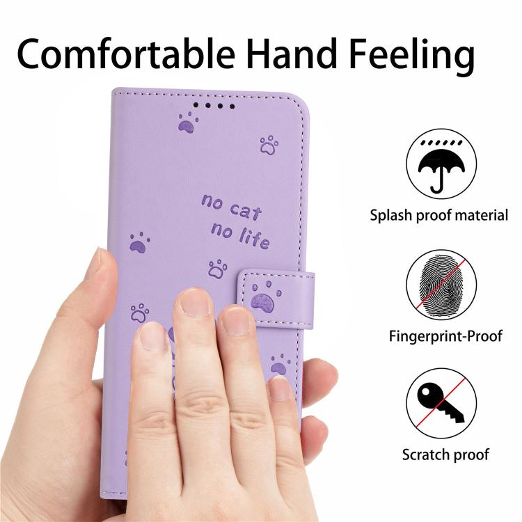 Funda de Cuero para Teléfono Fujitsu Arrows We F-51B con Cordón y Diseño de Gatito (Morado)