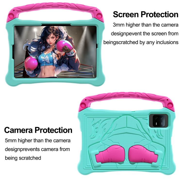 Funda para Tableta Xiaomi Redmi Pad Se 11 2023 Boxing Series Kickstand Eva a Prueba de Golpes con Correa para El Hombro (Rosa Menta y Rojo)