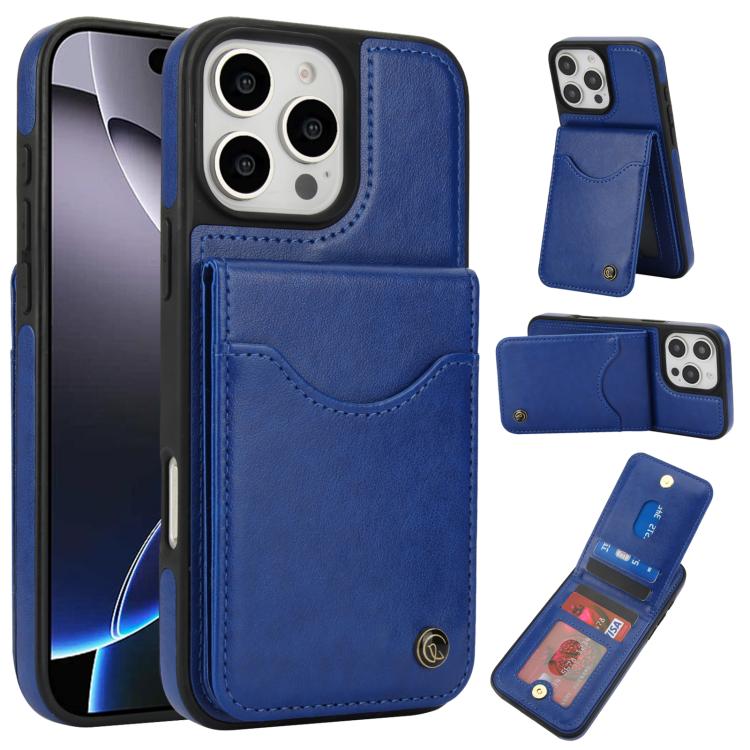 Funda para iPhone 16 Pro Max Awquer Cuero Tapa Vertical Tarjetas Soporte (Azul)