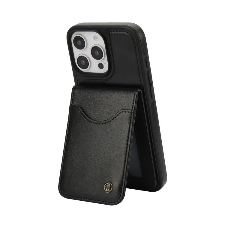 Funda para iPhone 16 Pro Awquer Cuero con Tapa Vertical para Tarjetas y Soporte (Negro)