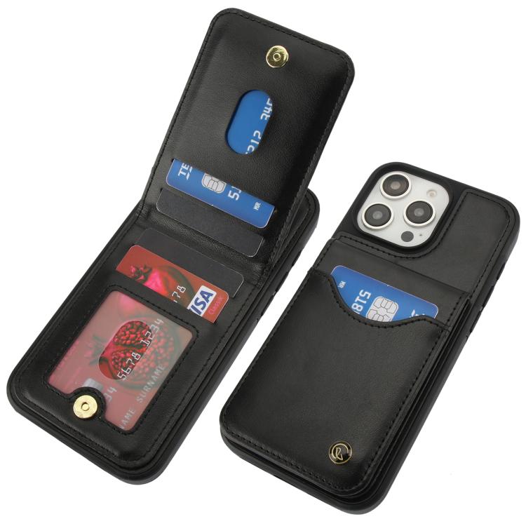 Funda para iPhone 16 Pro Awquer Cuero con Tapa Vertical para Tarjetas y Soporte (Negro)