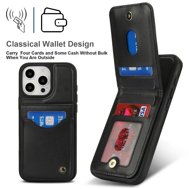 Funda para iPhone 16 Pro Awquer Cuero con Tapa Vertical para Tarjetas y Soporte (Negro)