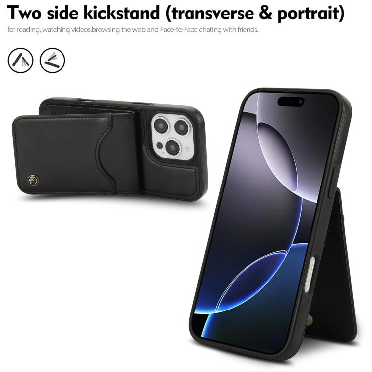 Funda para iPhone 16 Pro Awquer Cuero con Tapa Vertical para Tarjetas y Soporte (Negro)
