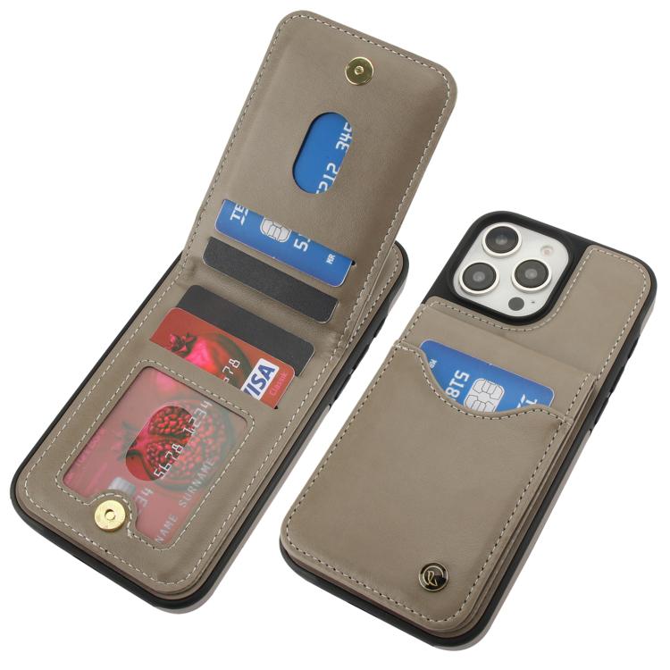 Funda de Cuero con Tapa Vertical Awquer para iPhone 16 Pro con Tarjetero (Gris)