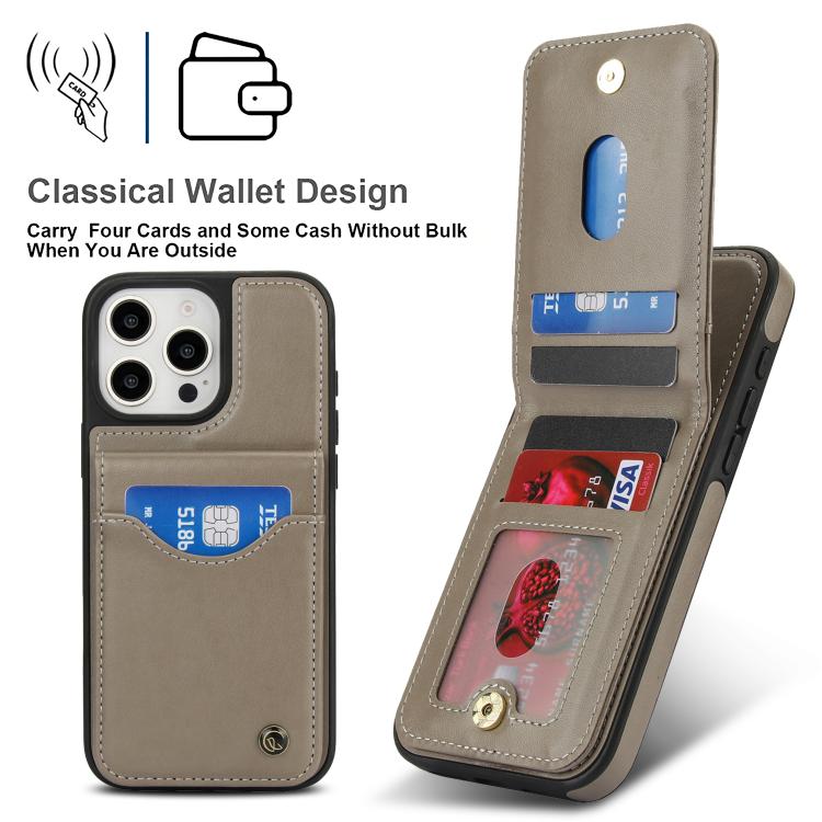 Funda de Cuero con Tapa Vertical Awquer para iPhone 16 Pro con Tarjetero (Gris)