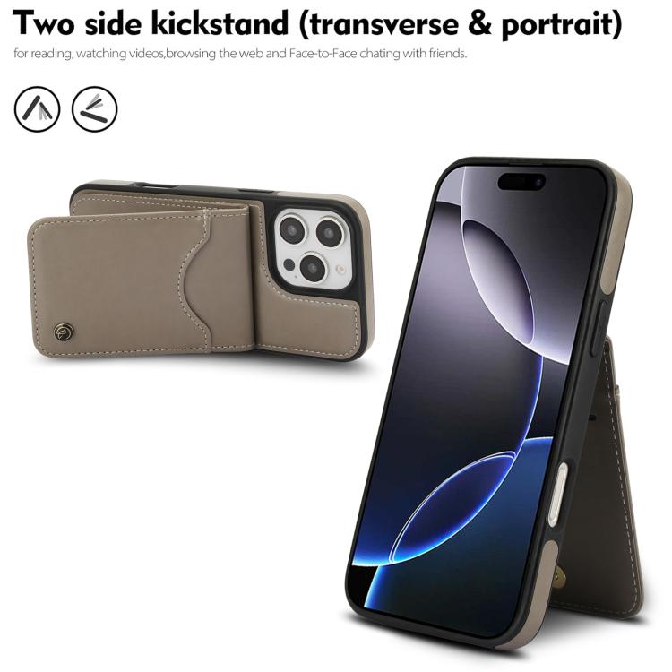 Funda de Cuero con Tapa Vertical Awquer para iPhone 16 Pro con Tarjetero (Gris)