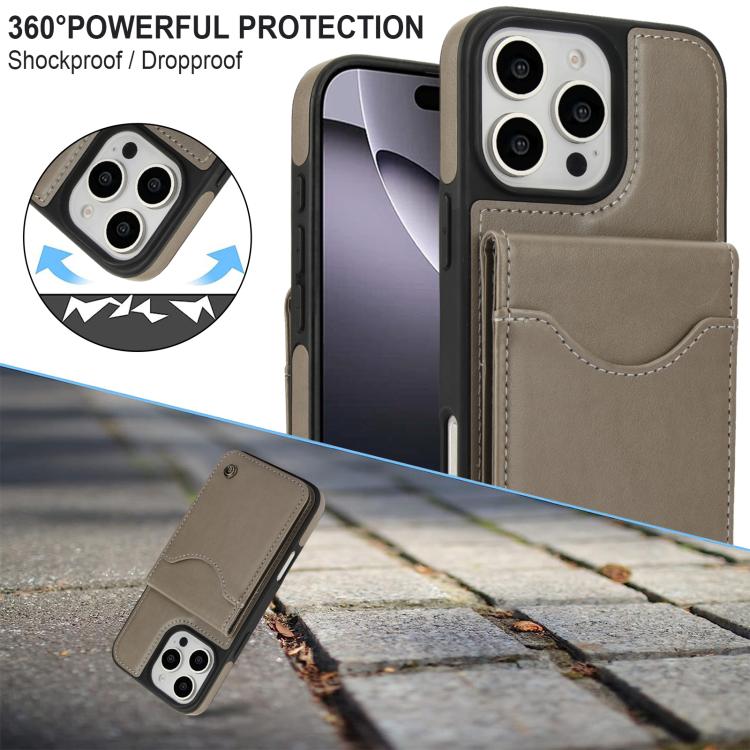 Funda de Cuero con Tapa Vertical Awquer para iPhone 16 Pro con Tarjetero (Gris)
