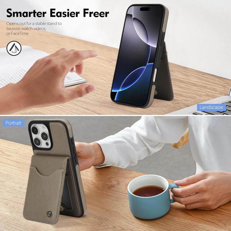 Funda de Cuero con Tapa Vertical Awquer para iPhone 16 Pro con Tarjetero (Gris)