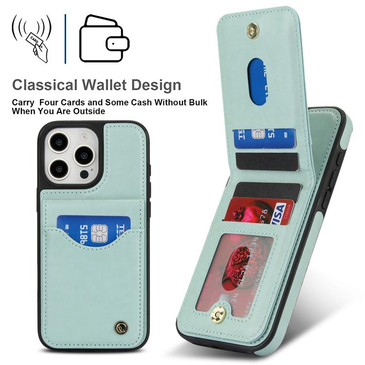 Funda de Cuero con Tapa Vertical para iPhone 16 Pro Awquer con Tarjetero (Verde)