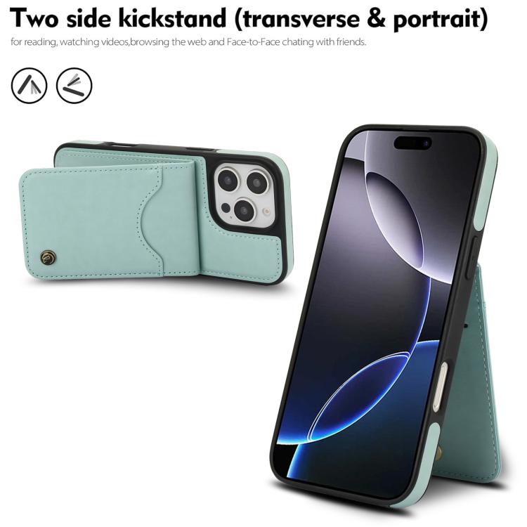 Funda de Cuero con Tapa Vertical para iPhone 16 Pro Awquer con Tarjetero (Verde)