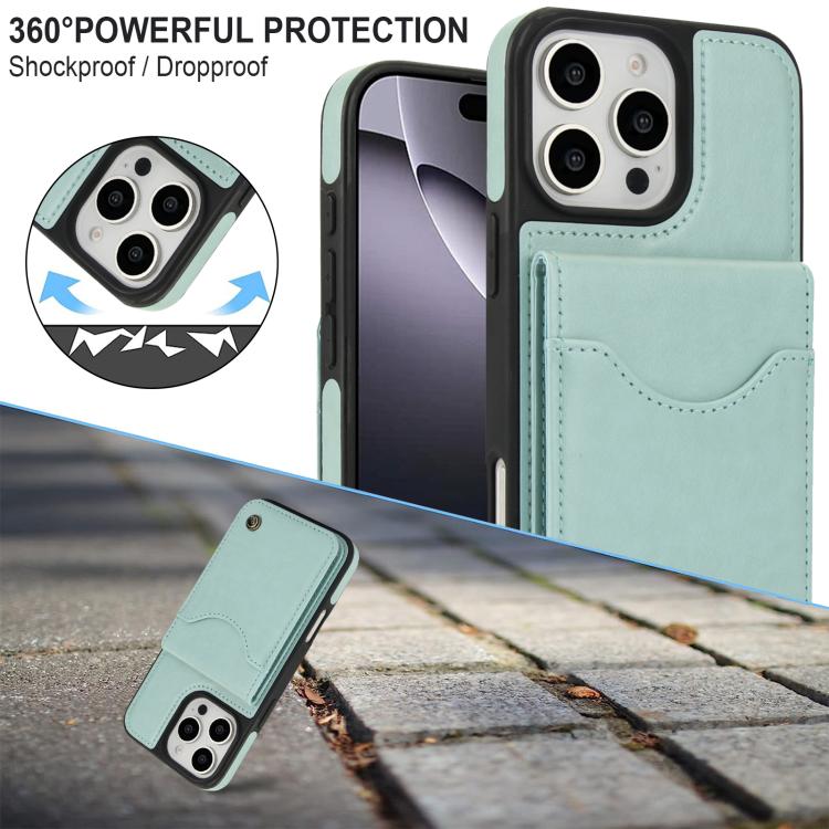 Funda de Cuero con Tapa Vertical para iPhone 16 Pro Awquer con Tarjetero (Verde)