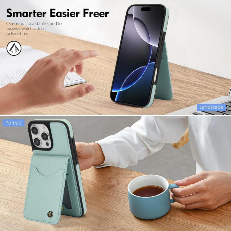 Funda de Cuero con Tapa Vertical para iPhone 16 Pro Awquer con Tarjetero (Verde)