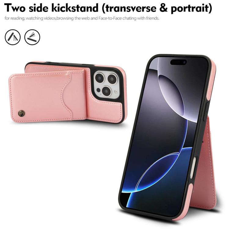 Funda de Cuero con Tapa Vertical para iPhone 16 Pro Awquer con Tarjetero (Oro Rosa)