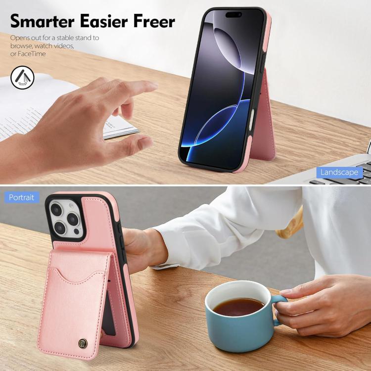 Funda de Cuero con Tapa Vertical para iPhone 16 Pro Awquer con Tarjetero (Oro Rosa)