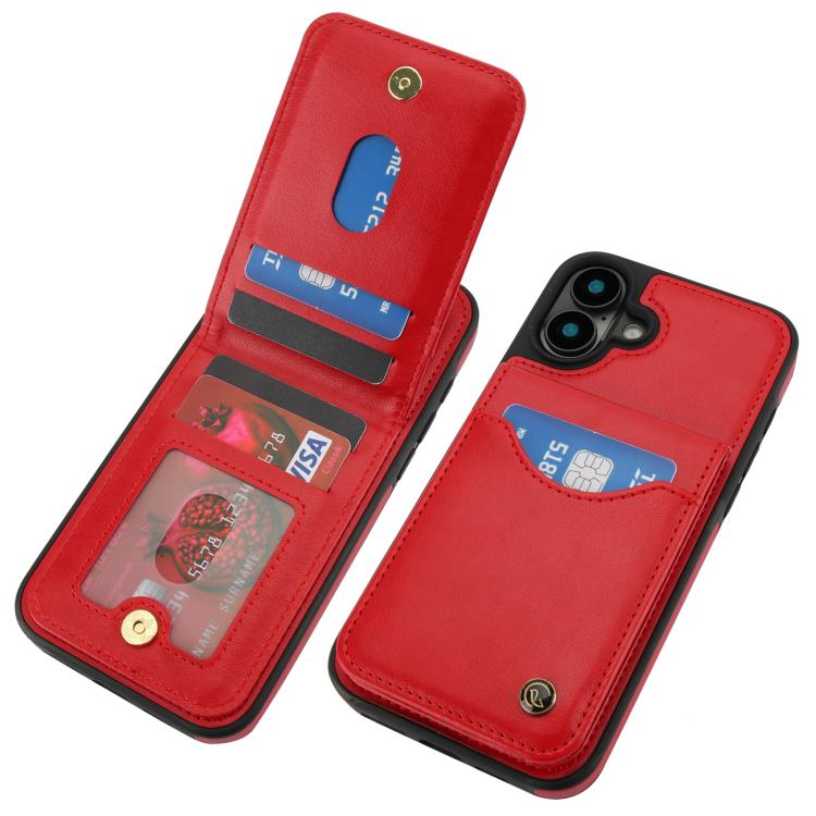 Funda para iPhone 16 Plus Awquer Cuero con Tapa Vertical para Tarjetas y Soporte (Rojo)