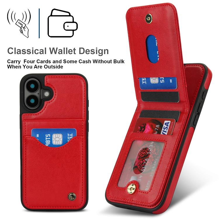 Funda para iPhone 16 Plus Awquer Cuero con Tapa Vertical para Tarjetas y Soporte (Rojo)