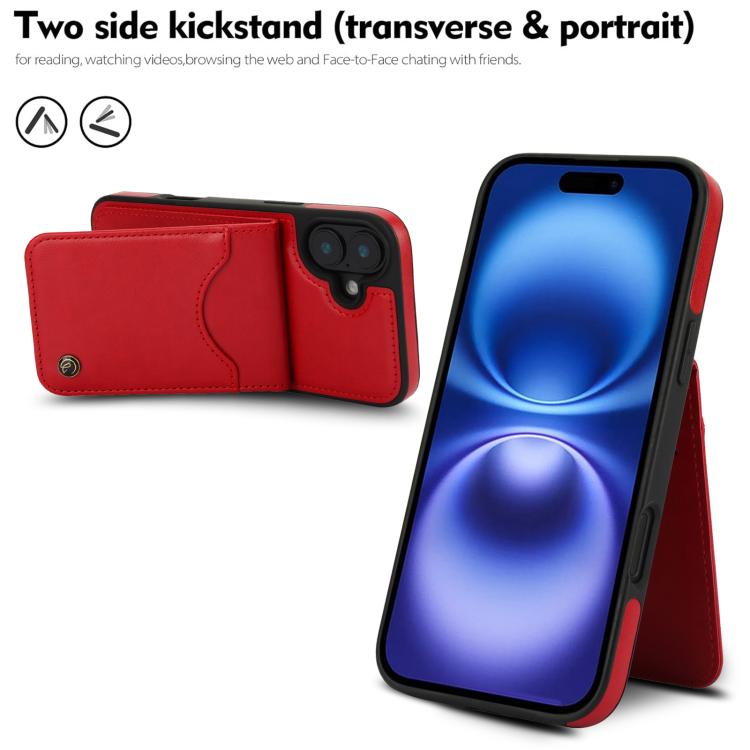 Funda para iPhone 16 Plus Awquer Cuero con Tapa Vertical para Tarjetas y Soporte (Rojo)