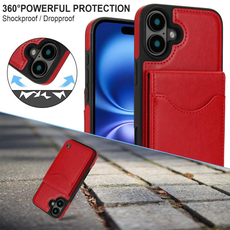 Funda para iPhone 16 Plus Awquer Cuero con Tapa Vertical para Tarjetas y Soporte (Rojo)